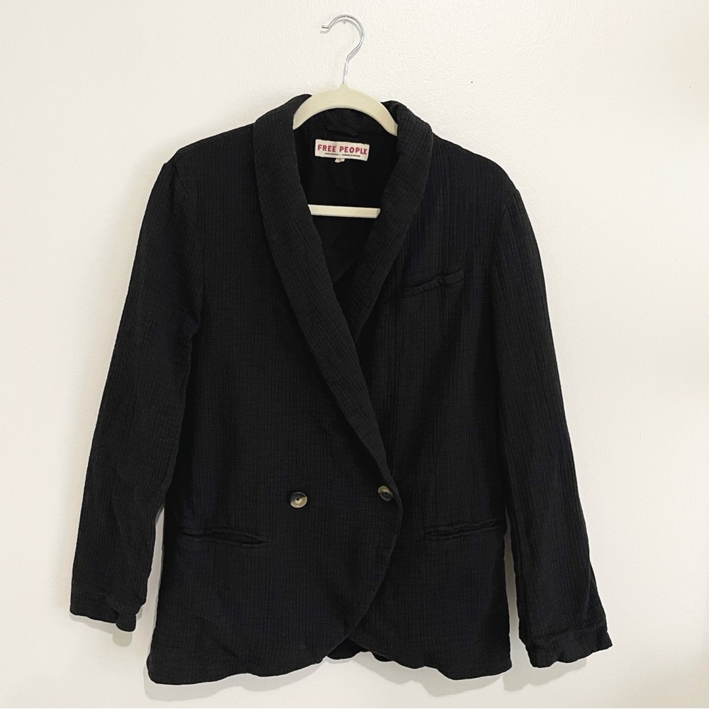 Free People Rowan Blazer 100% Cotton Black Two Front Button Size XS - Picture 9 of 15